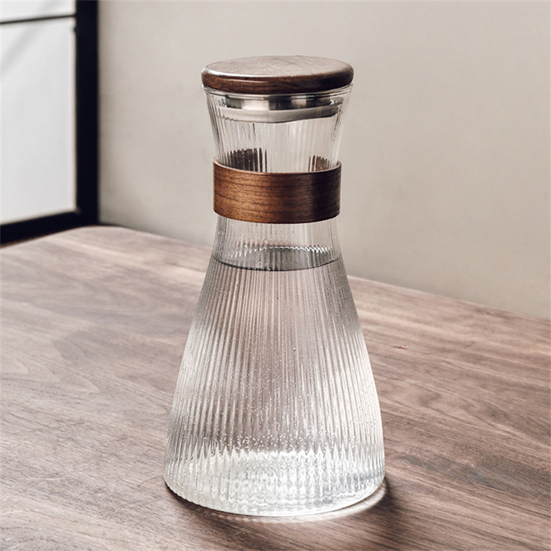일본식 유리 냉수 주전자 호두 슬리브 내열성 세로 줄무 - Coffee Equipment Eu 리뷰 및 가격
