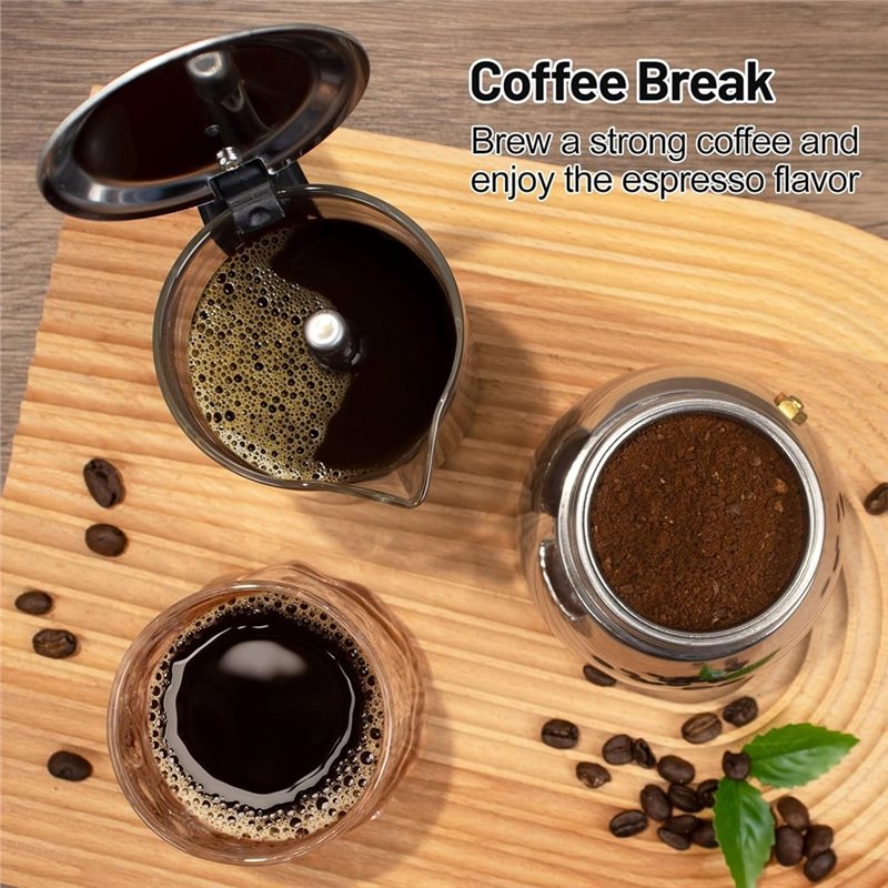 ABUI-투명 유리 4컵 모카포트 304 스테인리스 스 - Coffee Equipment Wholesale 리뷰 및 가격
